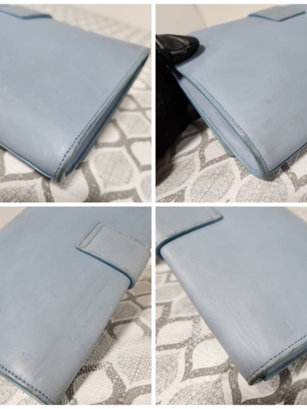 Authentic YVES SAINT LAURENT Calfskin Leather Ligne Y Clutch Bag Blue - Picture 10 of 15